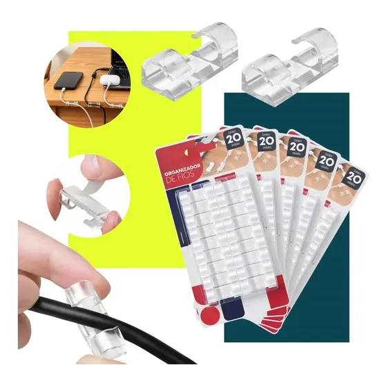 Kit 100clips Organizador Fixador De Fios Parede Adesivo Cabo Boa Dica