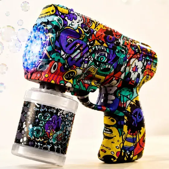 Pistola Lança Bolhas Bubble Gun Brinquedo Luz Colorido Pilhas Aa Inclusas