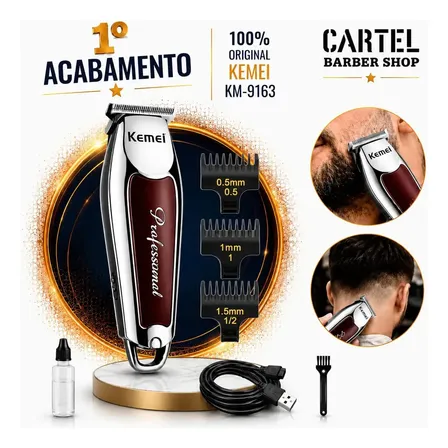 Máquina Profissional Cortar Cabelo E Barba Acabamento Sem Fio Prateado Com Marrom Bivolt 110/220 Cartel Barber Shop Prata Com Marrom