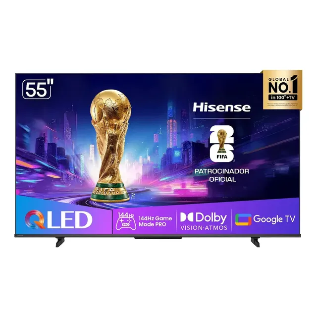 Hisense Smart TV UHD 4K QLED 55" Polegadas 55Q7QG Google TV Modo Jogo Pro 144 Hz, AMD FreeSync Premium, Dolby Vision Atmos e Compatível com Alexa