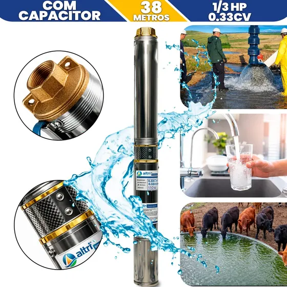 Bomba Submersível Caneta Palito 0,33cv 1/3hp Monofasico 38mca / 3 Polegadas / Poço Artesiano Irrigação Cisterna Autack Componentes