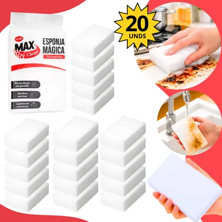 Kit 20 Esponja Mágica Bucha Melamina Multiuso Tira Mancha Limpa Tênis Max Clean Masterheart