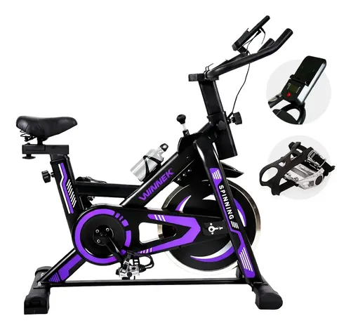 Bicicleta Ergométrica Spinning Com Roda Inércia De 13kg Mecânica Cor Preto Roxa -mecânica Suporte Para Celular / Tablet - Winnek Spin Force