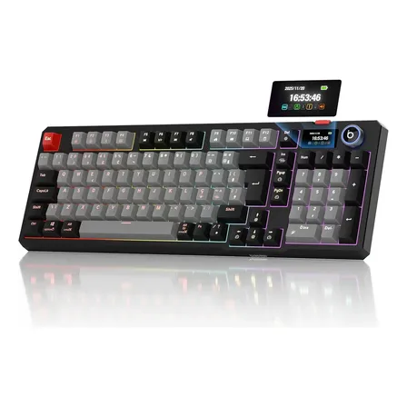 Teclado Mecânico Gamer Sem Fio Abnt2 Com Tela E Rgb,conexão Tri-mode (2.4g/bt/cabo), Switch Vermelho, Anti-ghosting Para Pc/mac Teclado Com Tela Português Brasil