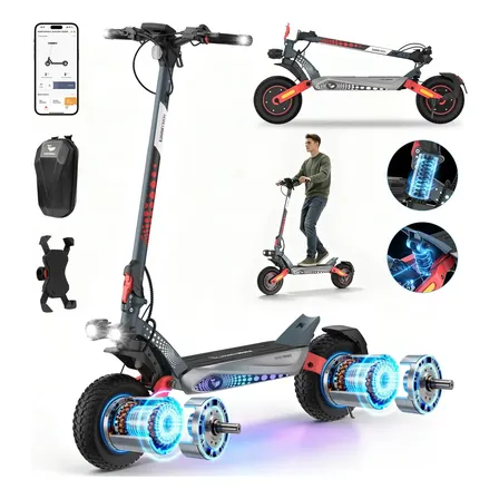 Honeywhale T8 Max Patinete Elétrico Adulto, Dual Motor 2000w, Velocidade 65km/h, Bateria 20ah 52v, Pneu 12 Polegadas Off-Road, Suspensão Dupla, App Bluetooth, Freio a Disco, Scooter Elétrica Vermelho