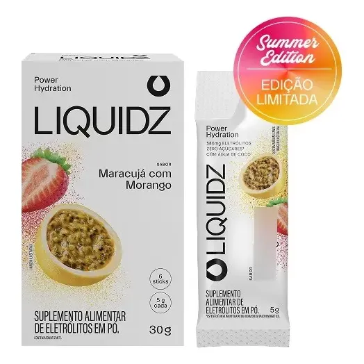 LIQUIDZ® Eletrólitos Zero Açúcar Maracujá E Morango 6 Sachês