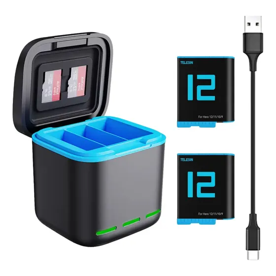 Carregador Triplo Box Vibe Shoot Gopro Hero 11 12 +2 Baterias Telesin