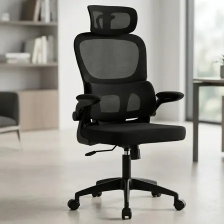 Cadeira De Escritório Ergonomica Movel Veneza I-100 Cor Preto Com Suporte Lombar Apoio De Cabeça Estofado Mesh Giratoria Malha