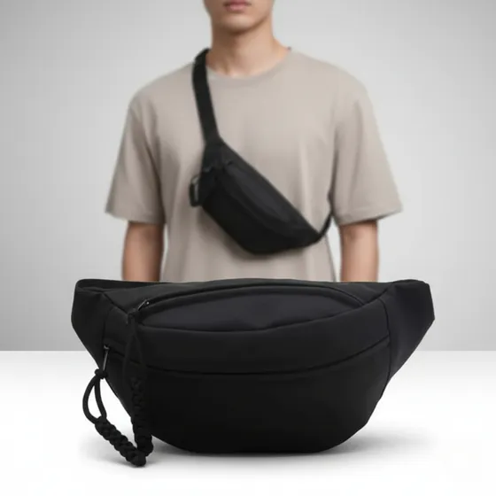 Bolsa Transversal Pochete Kingbr Impermeável Unissex Para Carnaval Shows Festivais E Viagens Shoulder Bag Tiracolo Reforçada Antifurto 3 Bolsos Alça Ajustável Estilo Streetwear Moda Premium Preto Lisa
