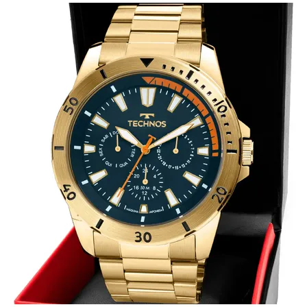 Relógio Masculino Technos Militar Multifunção Em Aço Dourado 6p29amn/1a