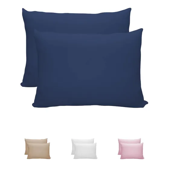 Kit 2 Fronha 50x70 cm 100% Algodão Malha Lisa Envelope Capa para Travesseiro Padrão Solteiro Casal Avulsa Antialérgica Respirável Macia Confortável Toque Suave Azul Marinho 2 Peças - Renova Enxovais