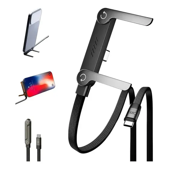 Cabo Usb-c 2 Em 1 240w Carregamento Suporte Invisível Preto