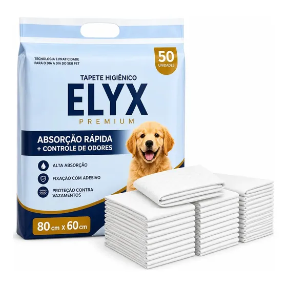 Tapete Higiênico Pet 80x60cm 50 unidades Descartável Super Absorvente Antiodor Cães Gatos