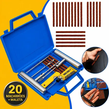 Kit Reparo Pneu Sem Câmara + Maleta 20 Remendos Moto E Carro Gurumania