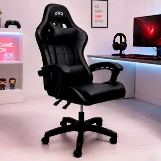 Cadeira Gamer Ergonomica Reclinavel Preta Couro Sintetico Apoio Lombar Confortavel Altura Ajustavel Escritorio Oblivion Nienz