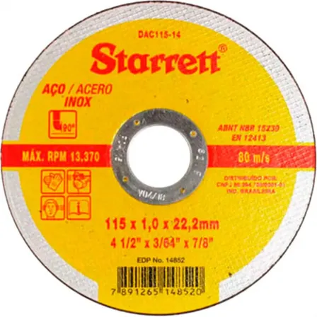 Disco de Corte Starrett Inox Kit com 12 Unidades Amarelo de 4.1/2" (114.3mm)