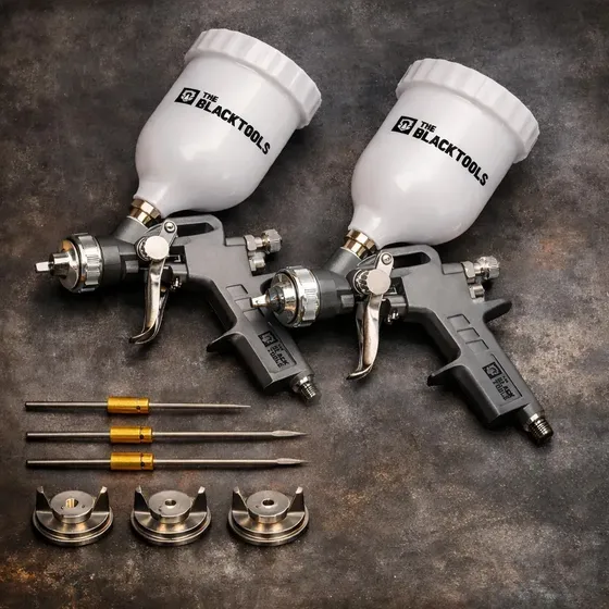 Kit 2 Pistola Pintura Gravidade 600ml Profissional Com Bicos 1.2 1.5 1.8mm The Black Tools Cinza
