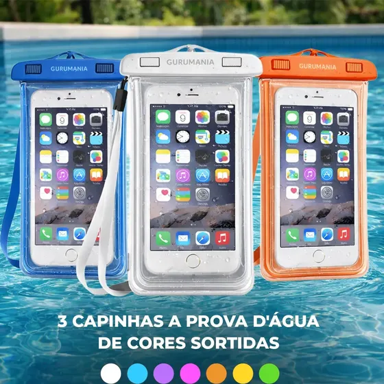 Kit 3 Capa Prova Dagua Celular Cores Sortidas Capinha Impermeável Universal Gurumania