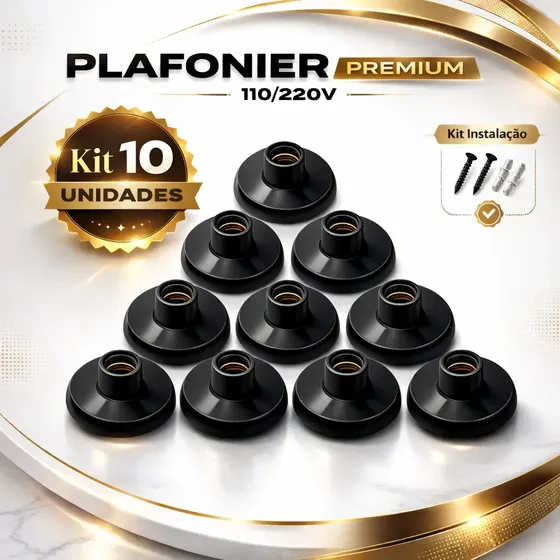 Luminária Plafon Teto Kit 10 Plafonier 110/220v Bocal E27 Estrutura Preto 127/220v