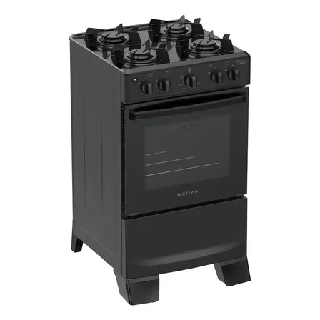 Fogão 4 Bocas Atlas Mônaco Lustro Automático Mesa De Aço Esmaltado Preto