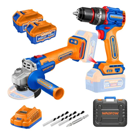 Kit De Furadeira E Esmerilhadeira Sem Fio Wadfow 20v + 2 Bat Y Carg