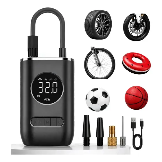 Calibrador Digital Portátil Compressor Automotivo Bomba De Ar Manual Para Encher Pneu De Carros Moto Bicicleta - Multicontrol Preto