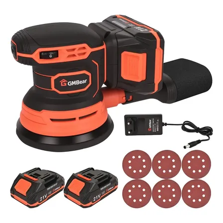 Lixadeira Orbital Gm Bear Pf172ms 450w Com 2 Baterias E 6 Lixas Para Madeira 127/220v Laranja E Preto 60hz