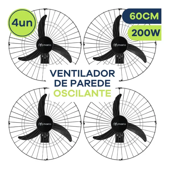 Kit 4 Ventiladores de Parede Maeto de 60cm com 200W, Bivolt e Oscilante