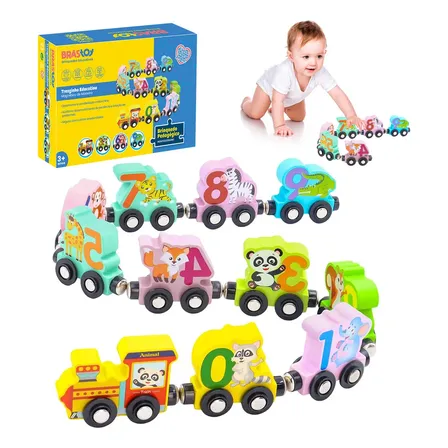 Brinquedos Montessori Conjunto Trem De 11 Madeira Magnéticos 11 Animais De Madeira Magnéticos