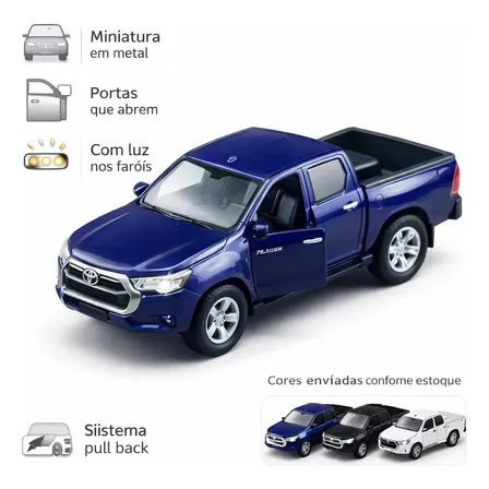 Miniatura Toyota Hilux 1:18 de Metal com Luz, Portas que Abrem e Fricção