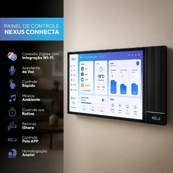 Painel Central Inteligente Wifi Com Hub Zigbee Nexus Connecta 8 Smart Life Tuya Com Alexa e Google Bivolt Neo Avant