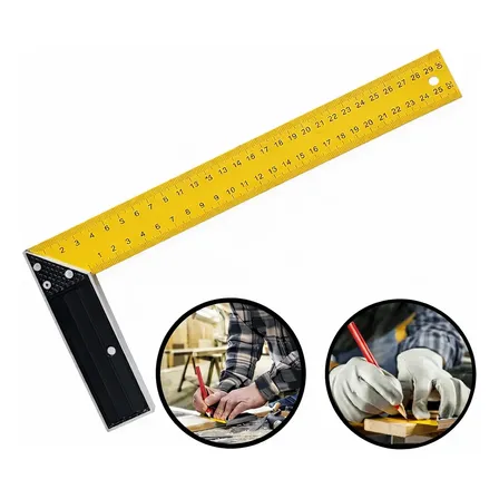 Esquadro Aço Cabo Alumínio 12 Pol 30cm Carpinteiro Regua Precisão Pedreiro Marcenaria Carpintaria