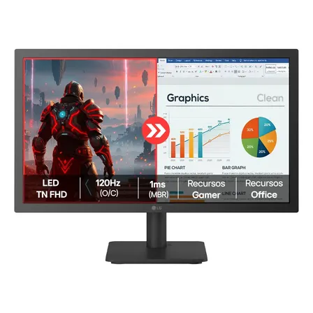Monitor LG FHD Home & Office 22U403A-B 22”, 1ms (MBR), 120Hz (O/C), Modo leitura, Flicker Safe, HDMI, LG Switch, Black Stabilizer, Dynamic Action Sync