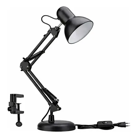 Luminária De Mesa Bravvi Articulável Preta Em Metal Com Base E Garra Para Leitura E Estudo Preto 127/220v