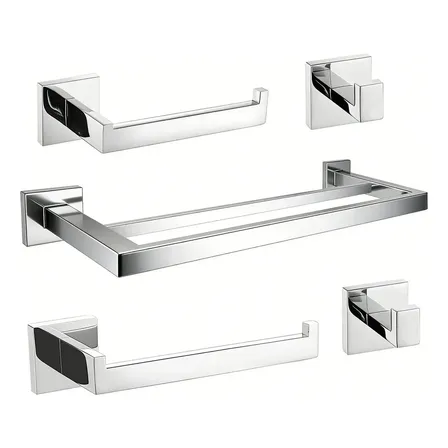 Kit 5 Acessórios Banheiro Inox 304 Toalheiro Duplo Genérica Kit5 60cm Cor Prateado