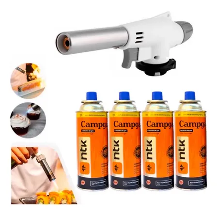 Kit C/4 Refil + Maçarico Portátil Com Regulagem Gourmet