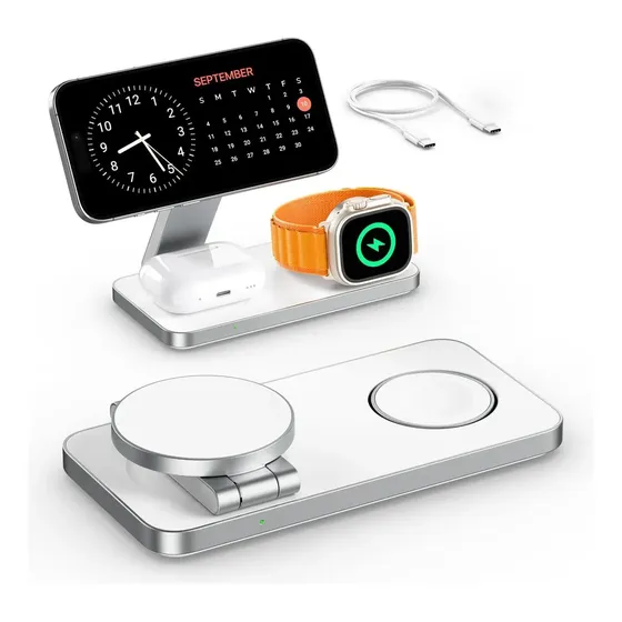 Carregador Magnético 3 Em 1 15w Dobrável iPhone Branco