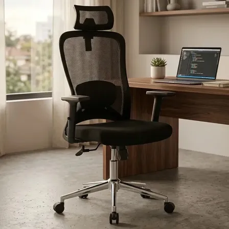 Cadeira De Escritório Ergonômica Sammy Bumper C/ Suporte Lombar Ajustável E Estofado Mesh E Espuma + Macio Pu D30 Preta