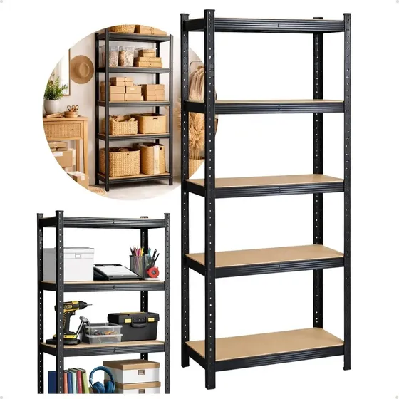 Estante Aço 5 Prateleiras Mdf Até 375kg 180cm X 60cm X 30cm Organizador Armário Bandejas