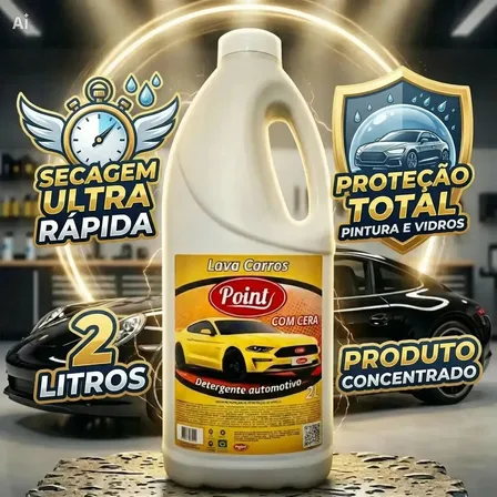 Shampoo Automotivo Com Cera 2l Limpeza Pesada Brilho Imediato Proteção Pintura E Vidros Secagem Rápida Detergente Sabão Neutro Concentrado Para Carro E Moto Lava Rápido Profissional Point Komei