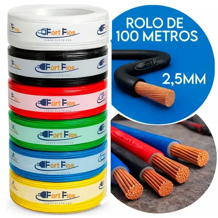 Fio Elétrico 2,5mm Azul Cabo Flexível Rolo Com 100m Metros 750v Antichamas