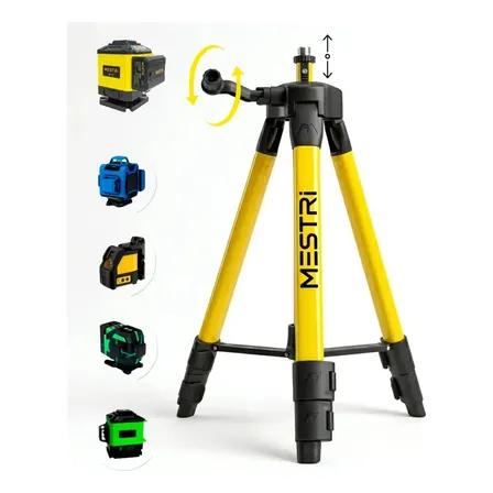 Tripe Nivel Laser Universal Amarelo Profissional Com Bolha Nivelamento Camera Manivela 1,00 Metro Aluminio Reforçado Mestri