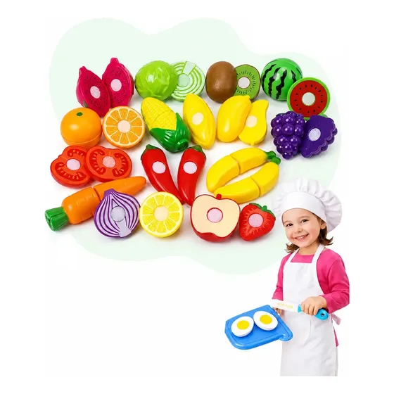 Kit Frutinhas Comidinhas 12 Peças Com Velcro De Cortar Brinquedo Cozinha Infantil De Cortar Educativo Kizumba