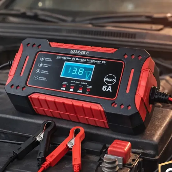 Carregador De Bateria Simake 6a Bivolt, Para Carro, Moto E Caminhão