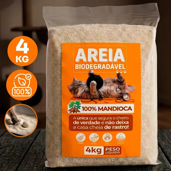 Areia Higiênica para Gatos 100% Mandioca Natural Biodegradável Torrão Instantâneo Alta Absorção Controle de Odor Baixa Poeira Ecológica Descarte Fácil 4kg - Good Vision