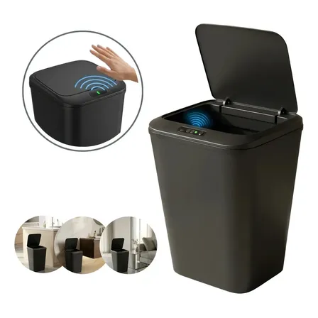 Lixeira Sensor Inteligente Automática Preto De Proximidade 16 Litros Cozinha Banheiro Escritório