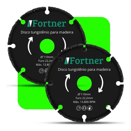 Disco De Corte Carboneto De Tungstênio Para Madeira 110mm Fortner Kit Com 2 Preto