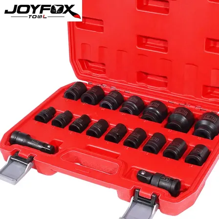 Jogo De Soquetes De Impacto Joyfox 1/2 Pol. Para Mecânica, Oficina E Manutenção Vermelho