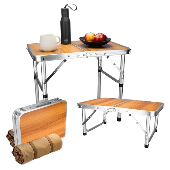 Mesa Dobrável Portátil Camping Praia Artiko Fold 60x40cm Regulável Bege