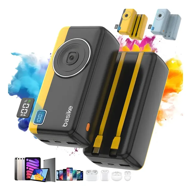 Power Bank Basike 30000mAh com Carga Rápida 22.5W e Cabos Integrados, para iPhone e Android